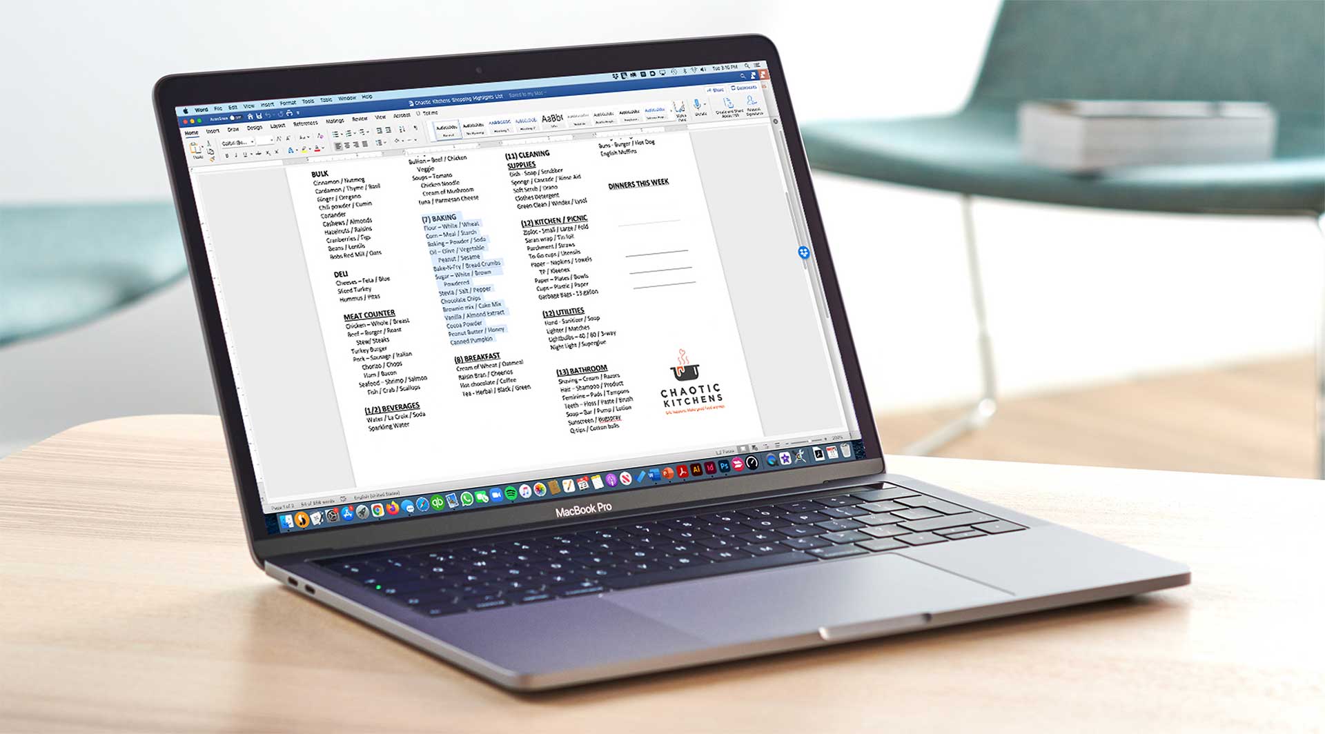 grocery list on laptop